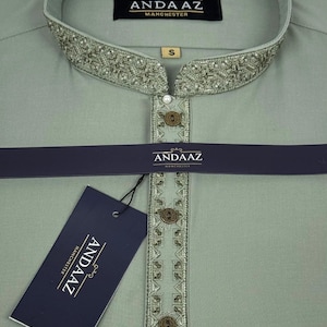 Boys Shalwar Kameez Sage with Multi Colour Split Placket Embroidery