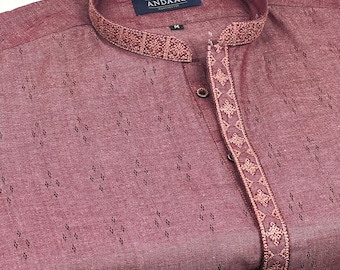 Boys Strawberry Kurta with Placket Embroidery