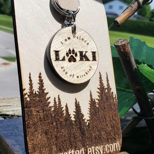 Custom Engraved Wooden Dog Tag – Personalized Pet Name ID Tag – Laser Etched Collar Charm – Double or Single Sided