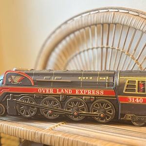 Over Land Express No 3140 Battery Operated Tin Litho Vintage Toy Train Made in Japan