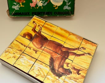 Vintage Tierbildwürfel, 6-seitiges Blockpuzzle Mehrere Bilder