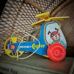1970 Fisher Price #448 Mini Copter Wooden Pull Toy