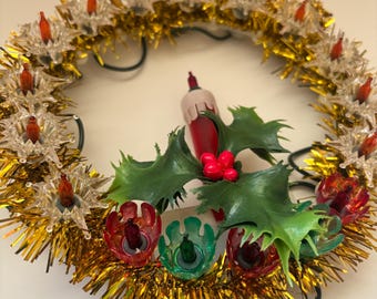Vintage Christmas Tree Topper Gold Tinsel Wreath with Lights