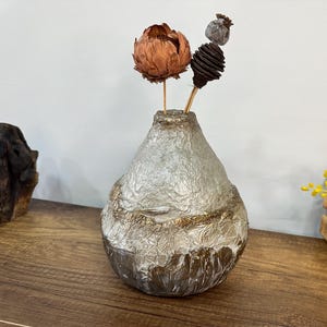 Neutral Paper Mache Vase, Handmade Rustic Textured Decor, Minimal Wabi Sabi Organic Vase, Farmhouse Vintage Style Decorative Pot Decor