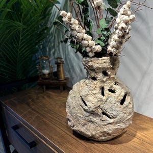 Paper Mache Rustic Decor Vase, Wabi Sabi Antique Textured Vase, Minimal Organic Modern Vase, Handmade Unique Gift, Home Decoration Gift