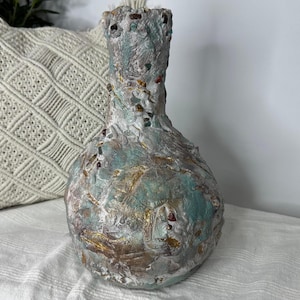 Handmade Paper Mache Crystal Textured Vase, Gemstone Organic Rustic Vase, Antique Sculptural Wabi Sabi Modern Vase, Vintage Style Vase