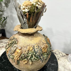 Paper Mache Rustic Vase, Handmade Unique Textured Vase, Organic Antique Sculptural Wabi Sabi Modern Vase, Farmhouse Vintage Style Decor Vase