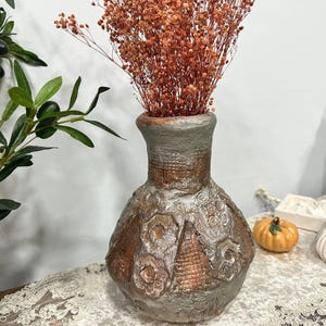 Handmade Paper Mache Textured Vase, Organic Rustic Vase, Unique Antique Sculptural Wabi Sabi Modern Vase, Farmhouse Vintage Style Decor Vase