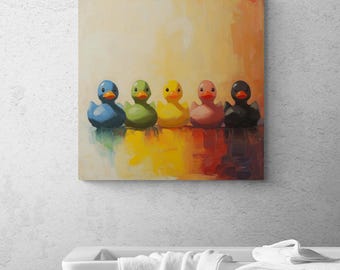 Rainbow Rubber Duckies Nursery Art: Playful Kids Room Decor