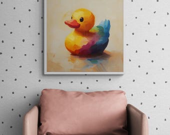Rainbow Rubber Duck Painting: Playful Nursery Art Print