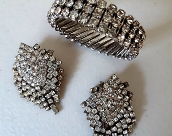 Vintage Glam Rhinestone Bracelet and Earrings Jewelry Set