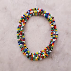 God&#39;s Rainbow Multicolored Seed Bead Wrap Bracelet, Tribal, African Trade, Stretchy, Festival Jewelry