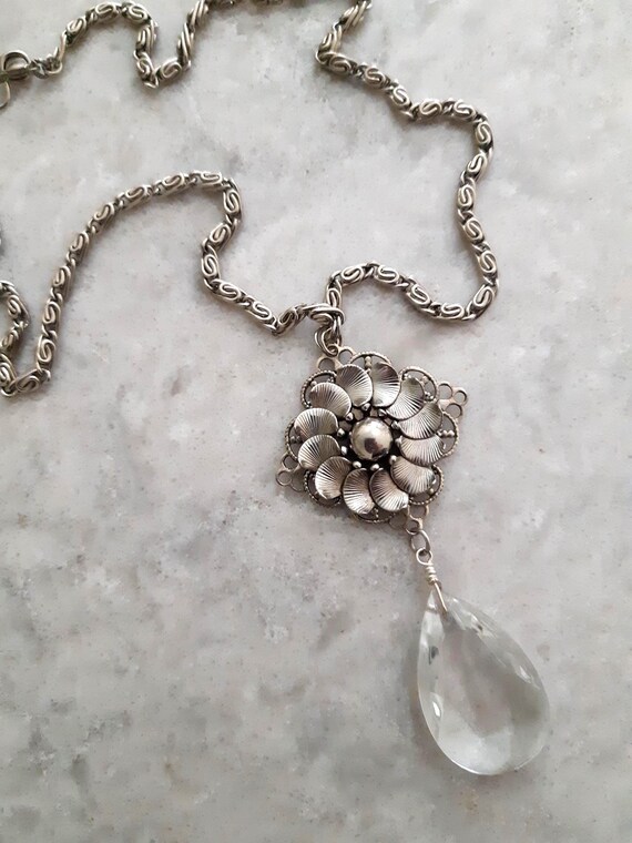 Long Handmade Assemblage Statement Flower Pendant… - image 1