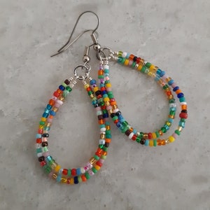 Multicolor Double Rainbow Teardrop Hoops Earrings, Boho Hippie, Summer Festival Jewelry