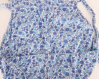 Blue Floral Feedsack Half Apron, Gardening, Egg Gathering, Country, Prairie, Farm Girl