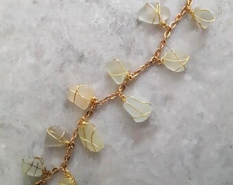 Handmade Authentic California Sea Glass Charm Bracelet, Surf Girl, Beach Bride Jewelry