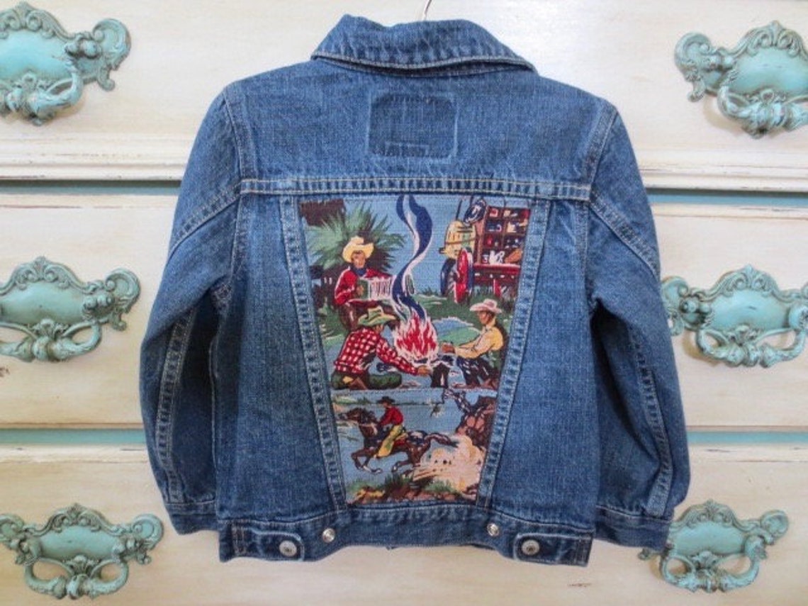 Cowboy Levi Denim Jean Jacket Upcycled Embellished Recycled - Etsy