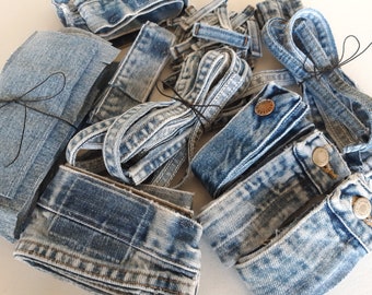 Faded Denim Scraps Fabric Bundle, Patches, Slow Stitch, Sashiko, Boro, Junk Journal, Textile Art, Needlecraft, Vintage Wrangler Blue Jeans