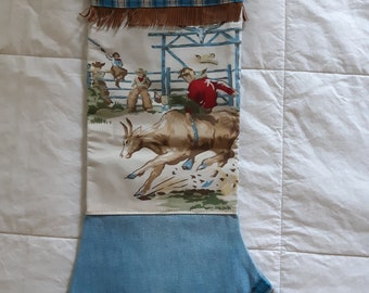 Vintage Cowboy Christmas Stocking Retro Rockabilly Country Western Handmade Men's Folk Art for the Holidays