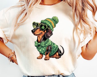 Dachshund Shirt, St Patrick's Day Shirt, Green Coquette, Dachshund Gift, Dachshund Lover Gift, Weiner Dog,Sausage Dog,Dachshund Mom Crewneck
