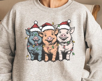 Christmas Pig with Lights Shirt, Christmas Animal Shirt, Pig Lover Gift, Farmer Christmas Shirt, Funny Xmas Animal Shirt, Cute Xmas Shirt