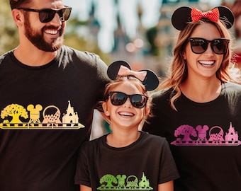 Disney Colorful Magic Kingdom Coquette Bow Shirt, Happinest Castle Comfort Colors Shirt, Hollywood Studios Matching Tee, Family Trip Shirt