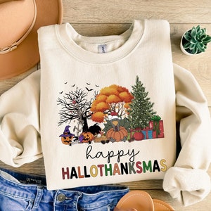 Happy Hallothanksmas Shirt, Christmas Shirt, Thansgiving shirt, Cute halloween shirt, Gift for halloween, Gift for Xmas, Cute Fall Shirt.