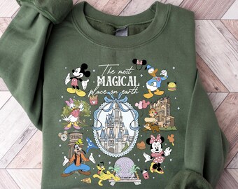 Retro The Most Magical Place On Earth Sweatshirt, Magic Kingdom Christmas, Mickey And Friend Christmas Sweatshirt, Disney Family Christmas