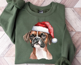Boxer Christmas Dog Sweatshirt, Dog Christmas Shirt, Boxer Dog Mom Shirts, Gift for Dog Lover, Holiday Dog Owner Sweater, New Year Dog Shirt