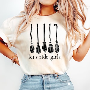 Halloween Let’s Ride Girls Shirt, Witches Halloween Shirt, Women&#39;s Halloween Shirt, Cute Fall Gift, Gift for her, Trendy Halloween Shirt