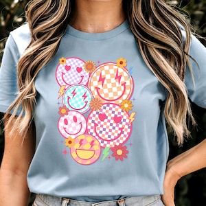 Trendy Checkered Smiley Face Tshirt, Checkered Smiley Face Shirt, Checkered Smile Face Sweatshirt,Gift For Her, Retro Hoodie,Trendy Crewneck