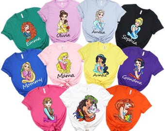 Custom Disney Princess Shirts, Matching Group Disney Shirts, Belle, Aurora, Elsa, Anna, Cinderella, Ariel, Snow White, Jasmine, Pocahontas