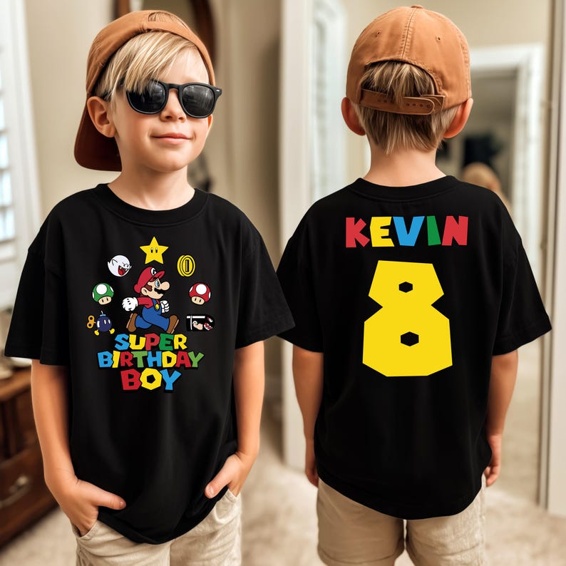 Custom Name Mario Galaxy Birthday Shirt, Nintendo World Family Holiday Tee, Universal Orlando Birthday Gift, Mario Bros Party Kids Gift bild 1