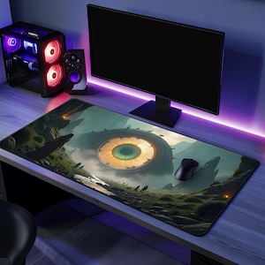 Alfombrilla de ratón grande XXL con diseño de ojos vibrantes para juegos, con base de goma antideslizante, resistente al agua, para PC y decoración de mesa.