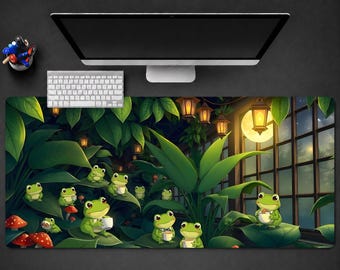 Large XXL anime Kawaii Frog art desk mat & mouse pad | MousePad, Gaming MouseMat, Japanese Style, Keyboard, DeskPad for Work, Office, PC