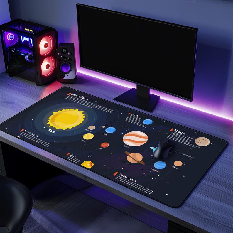 Solor System Desk Univers Solar System Desk Mat and Mouse Pad – Large Office & Gaming ...