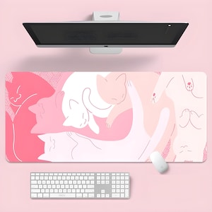 大きなかわいい猫のノートパソコン用デスクマット、マウスパッド、マウスマット、マウスパッド、XXLアニメゲーミングかわいいマウスパッドデスクマット、ワンピースMTG TCプレイマット