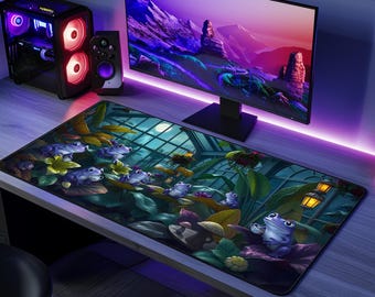 Large XXL anime Kawaii Frog art desk mat & mouse pad | MousePad, Gaming MouseMat, Japanese Style, Keyboard, DeskPad for Work, Office, PC