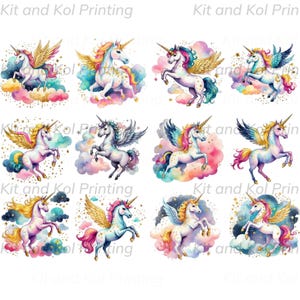 Clipart de unicornio mágico en colores pastel - Descarga instantánea para diseño de sublimación