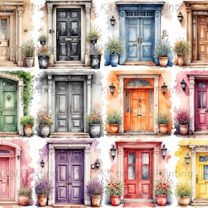 Watercolor Front Door Clipart - Instant Download Digital Art for Sublimation Design and Backgrounds