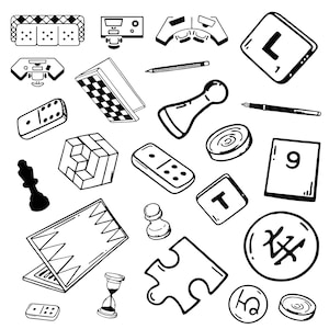 Pacchetto Clipart Monopoly Svg Cricut, Silhouette dei simboli del Monopoly, File di taglio per decalcomanie, disegni e personaggi del gioco Monopoly.