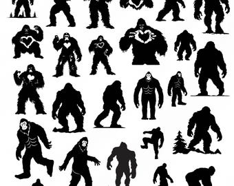 Pacchetto SVG di Big Foot, Clipart di Bigfoot per Cricut, Silhouette di Sasquatch, Vettore di animali, Disegni per magliette, File di taglio di Bigfoot.