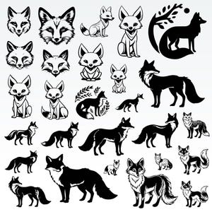 Bundle Svg renard, Clipart renard pour Cricut, Silhouette de renard des bois, vecteur de renard, sticker Animal, fichiers coupés renard.