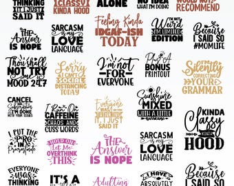 Sarkasmus SVG-Bundle, Sarkasmus Clipart für Cricut, Sarkasmus Silhouette, Sarkasmus Zitate Vektor, T-Shirt-Design, Sarkasmus Schnittdateien.