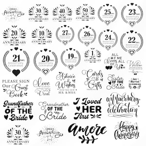 Anniversary Svg Bundle, Anniversary Clipart For Cricut, Marriage Silhouette, Anniversary Quotes Vector, TShirts Designs, Anniversary CutFile