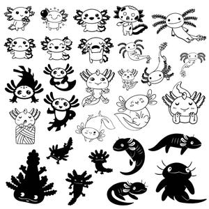 Axolotl-Svg-Bundle, süßes Axolotl Clipart für Cricut, Axolotl Silhouette, niedlicher Tiervektor, T-Shirts-Designs, Axolotl Schnittdateien.