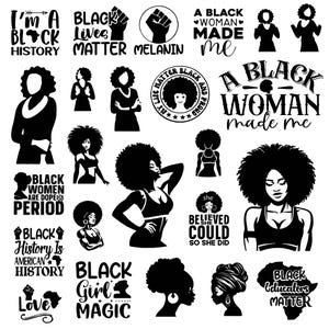 Afro Woman Svg Bundle Clipart Cricut Black Queen Silhouette African American Vector TShirt Designs Afro Woman Cut Files.