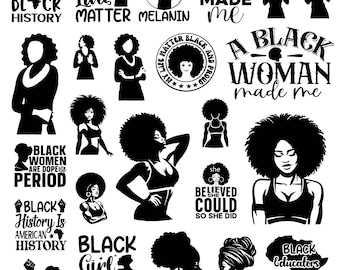 Afro Woman Svg Bundle Clipart Cricut Black Queen Silhouette African American Vector TShirt Designs Afro Woman Cut Files.