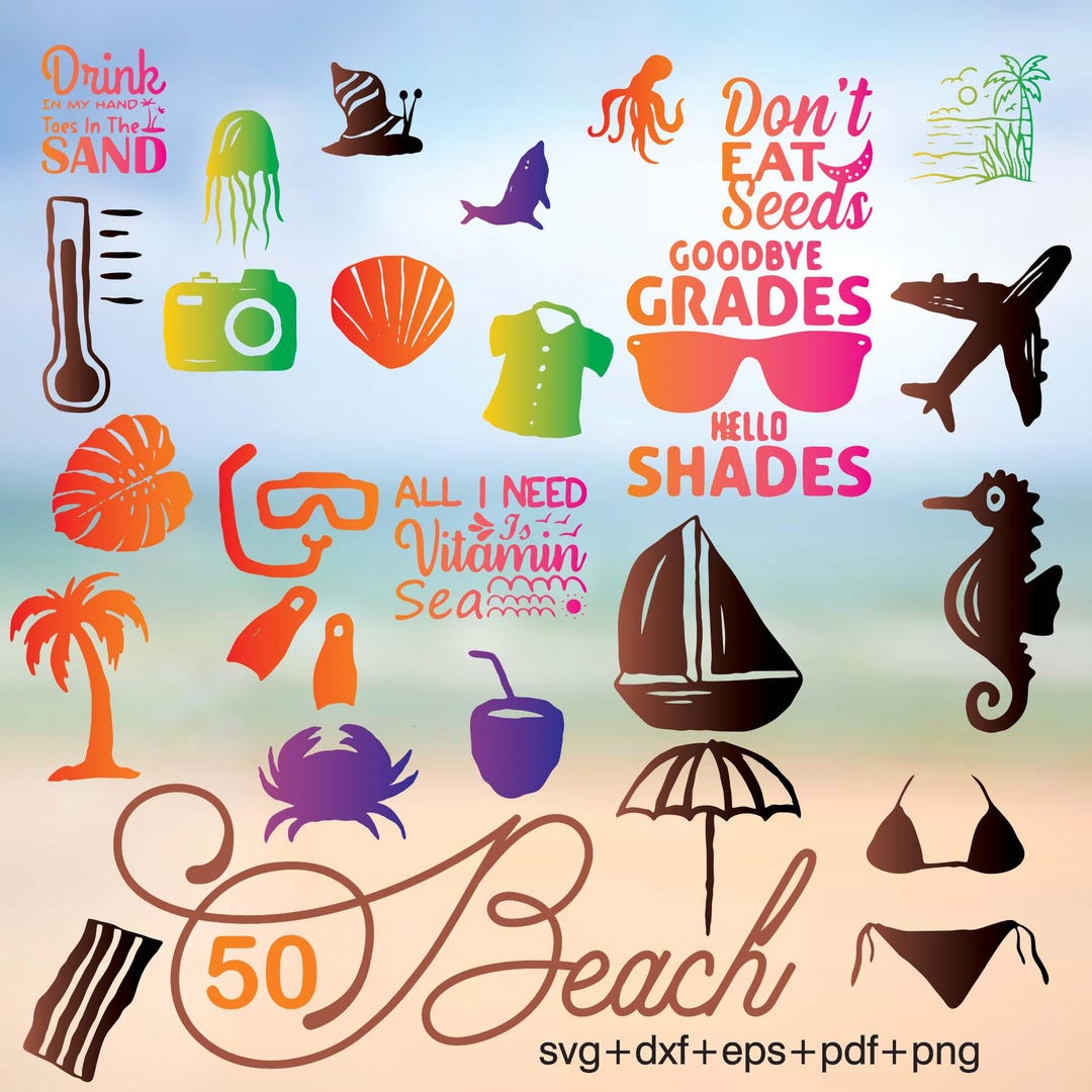 Beach Svg Bundle , Summer Clipart for Cricut, Beach Silhouette, Beach ...