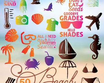 Beach Svg Bundle , Summer Clipart For Cricut, Beach Silhouette, Beach Vector, Beach Decal, Beach Cut Files